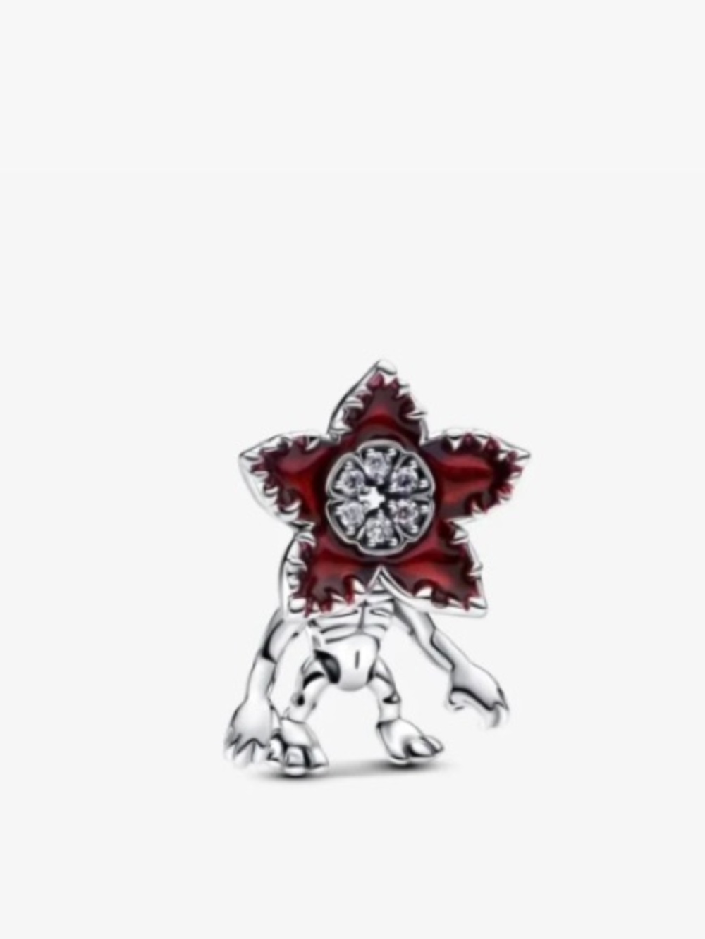 Pandora Red Enamel Flower Brooch with Crystal Cluster
